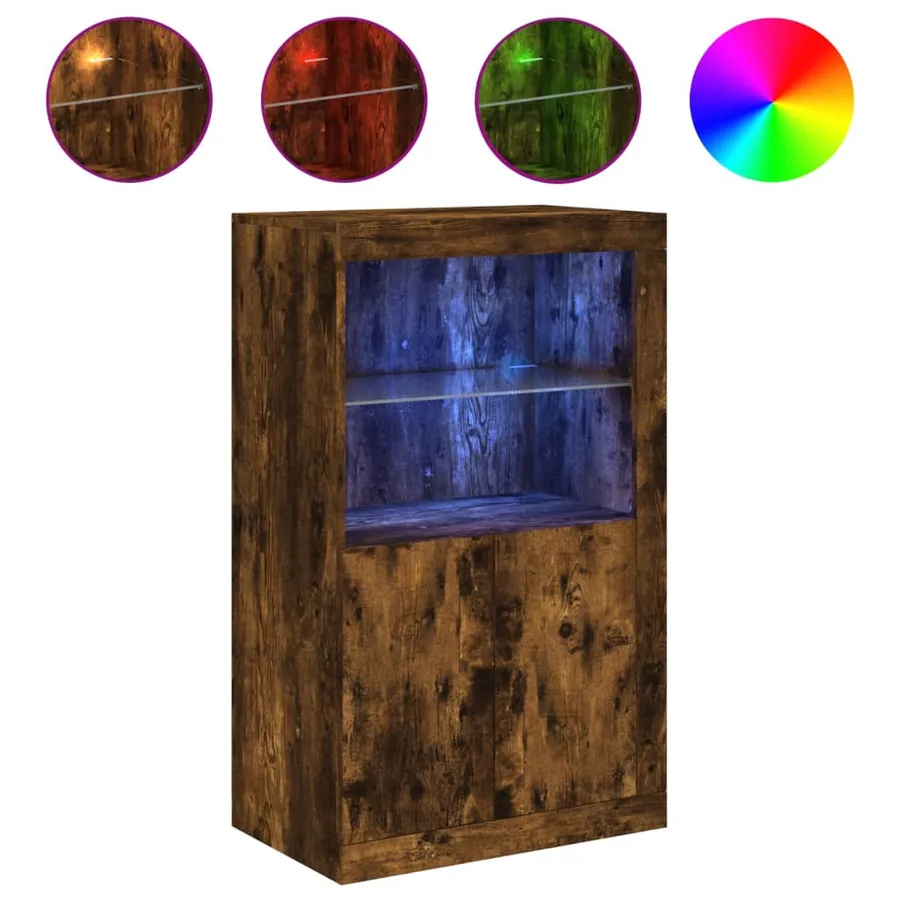 Armoire latérale avec lumières LED chêne fumé bois d'ingénierie - 2
