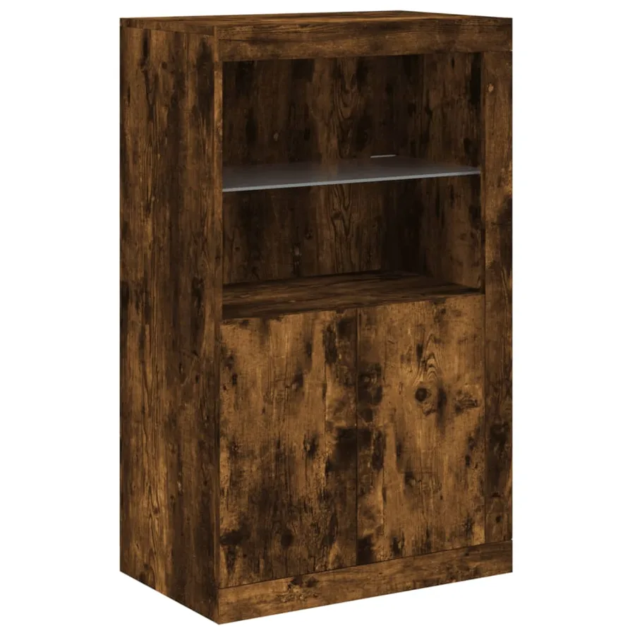 Armoire latérale avec lumières LED chêne fumé bois d'ingénierie - 3