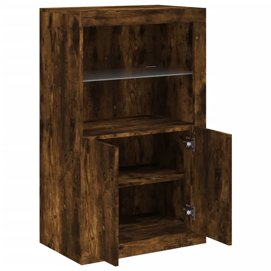 Armoire latérale avec lumières LED chêne fumé bois d'ingénierie - 6
