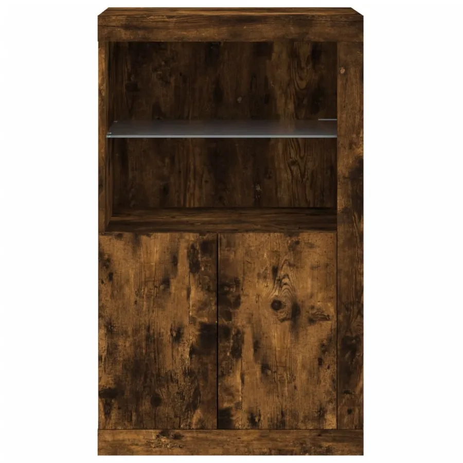Armoire latérale avec lumières LED chêne fumé bois d'ingénierie - 7