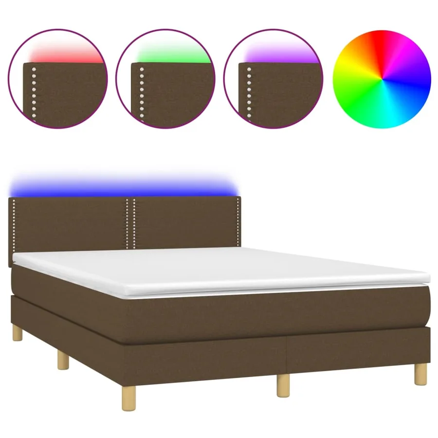 Sommier à lattes de lit matelas et LED Marron foncé 140x200 cm - 2