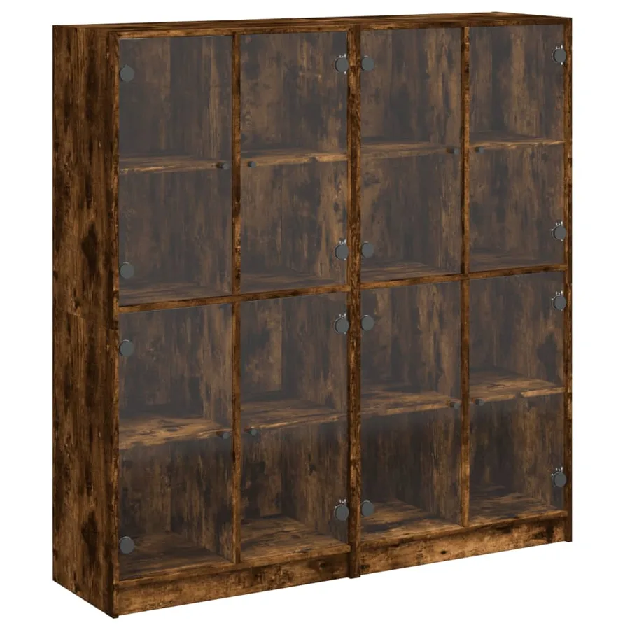 Bibliothèque avec portes chêne fumé 136x37x142 cm - 2