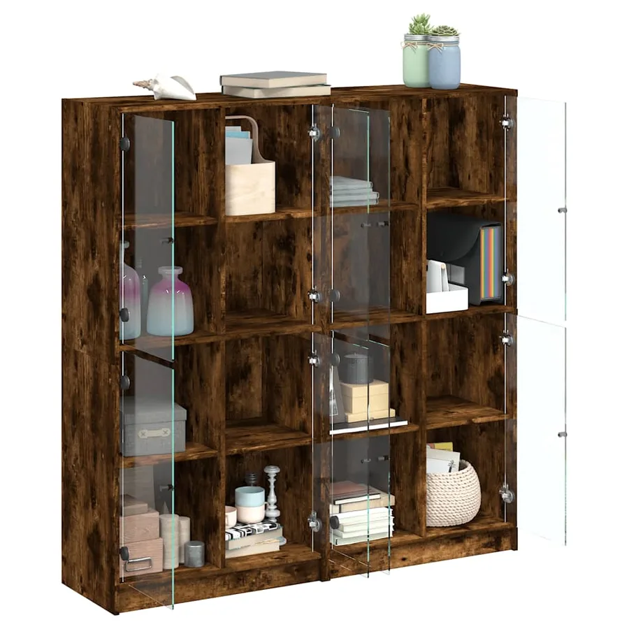 Bibliothèque avec portes chêne fumé 136x37x142 cm - 4
