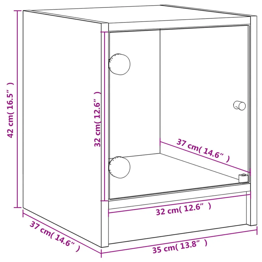 Table de chevet avec porte en verre chêne marron 35x37x42 cm - 12
