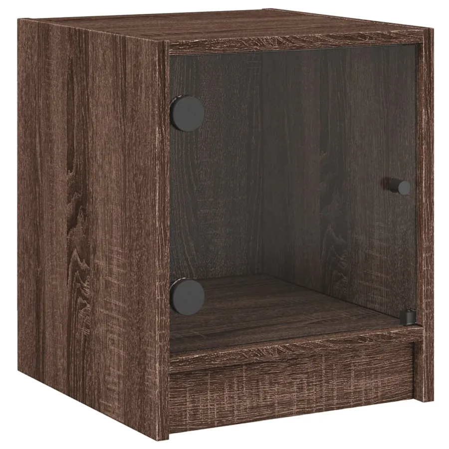 Table de chevet avec porte en verre chêne marron 35x37x42 cm - 2