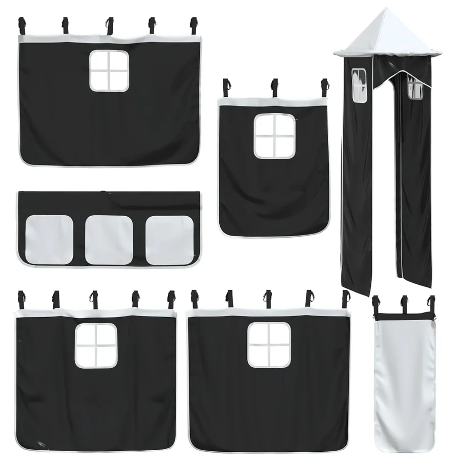 Rideaux pour lit mezzanine avec tour blanc et noir polyester - 3