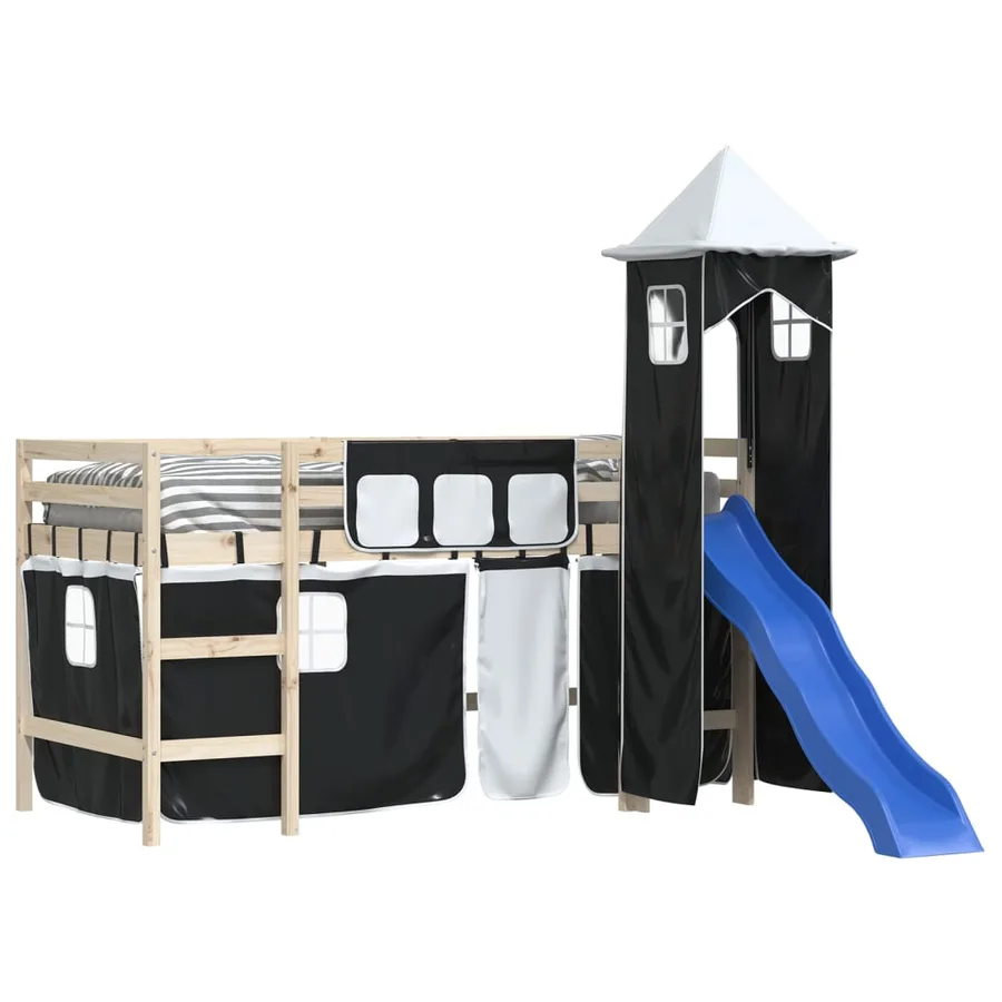 Rideaux pour lit mezzanine avec tour blanc et noir polyester - 4