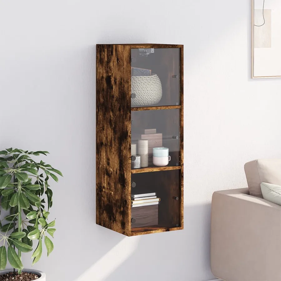 Armoire murale avec portes en verre chêne fumé 35x37x100 cm - 3