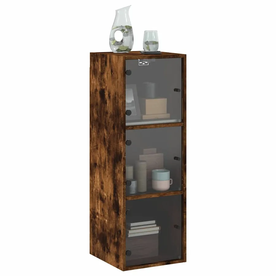 Armoire murale avec portes en verre chêne fumé 35x37x100 cm - 4