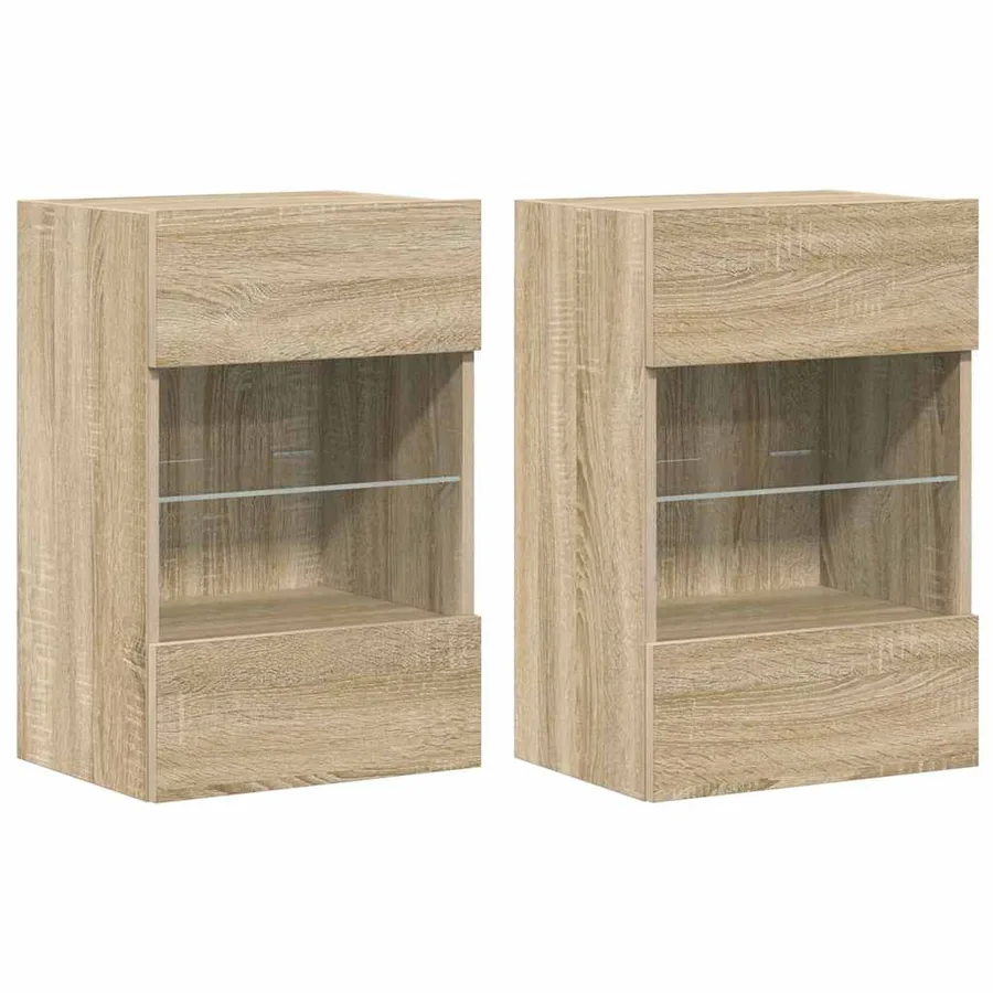 Meubles muraux avec lumières LED pour TV 2 pcs chêne sonoma 40x30x60,5 cm - 2