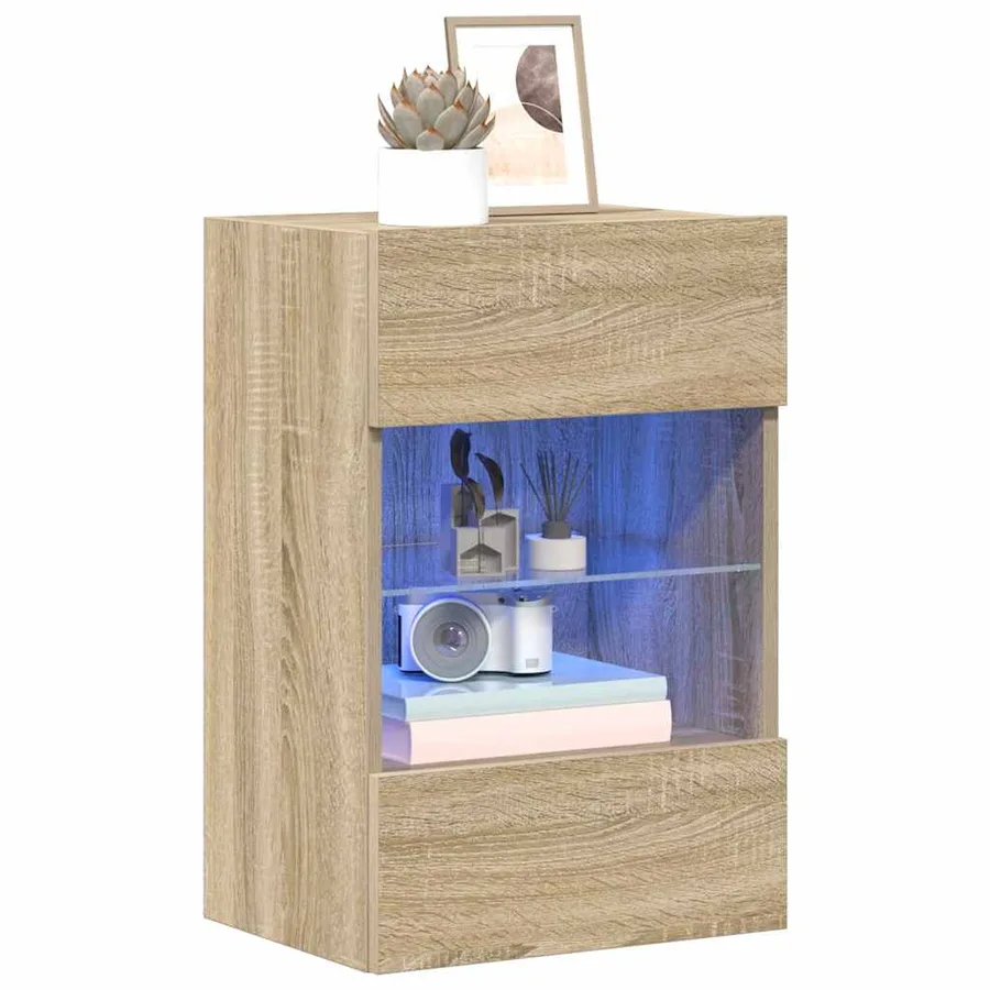 Meubles muraux avec lumières LED pour TV 2 pcs chêne sonoma 40x30x60,5 cm - 4