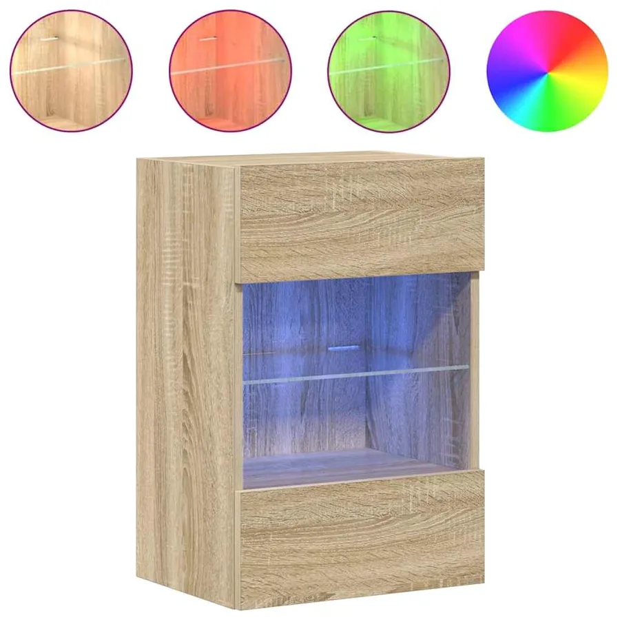 Meubles muraux avec lumières LED pour TV 2 pcs chêne sonoma 40x30x60,5 cm - 5