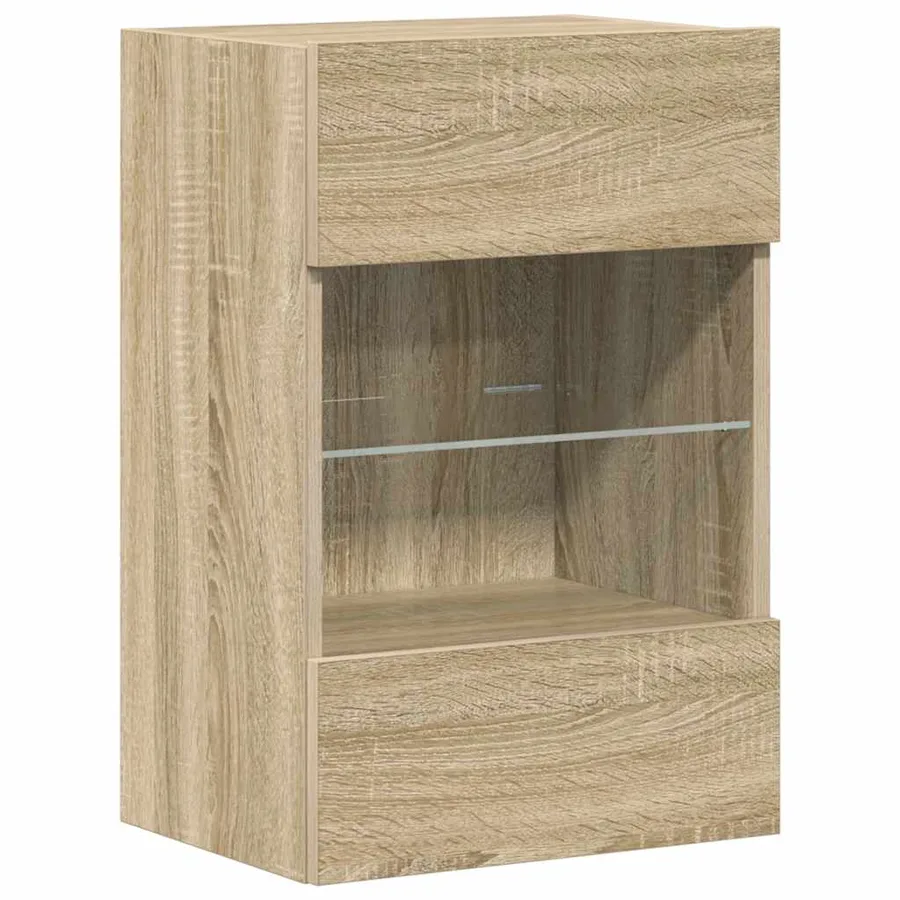 Meubles muraux avec lumières LED pour TV 2 pcs chêne sonoma 40x30x60,5 cm - 6