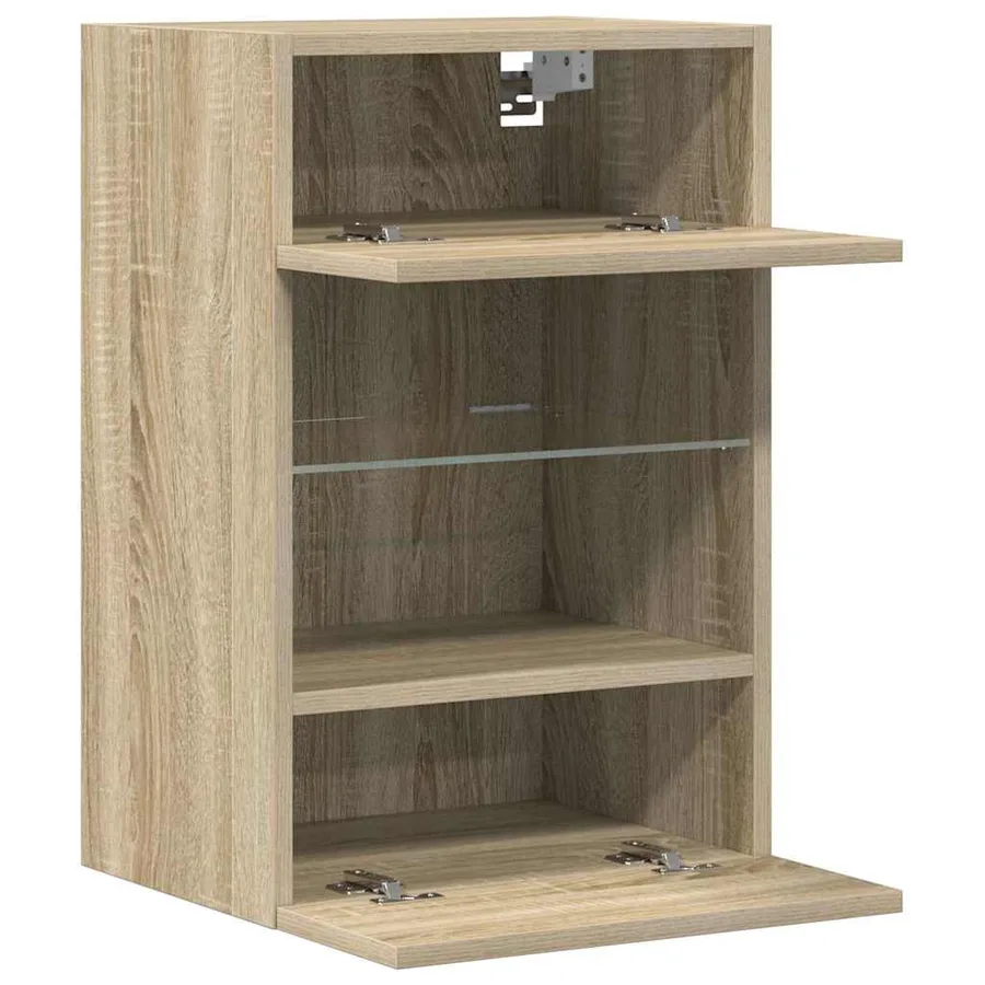 Meubles muraux avec lumières LED pour TV 2 pcs chêne sonoma 40x30x60,5 cm - 7