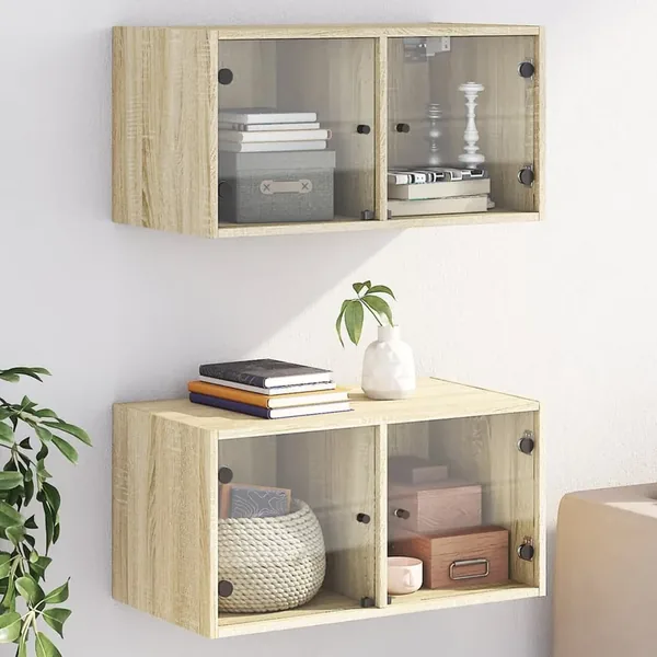 Armoires murales portes vitrées 2 pcs chêne sonoma 68,5x37x35cm