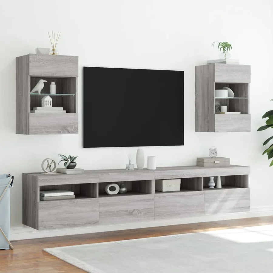 Meuble TV mural avec lumières LED sonoma gris 40x30x60,5 cm - 5
