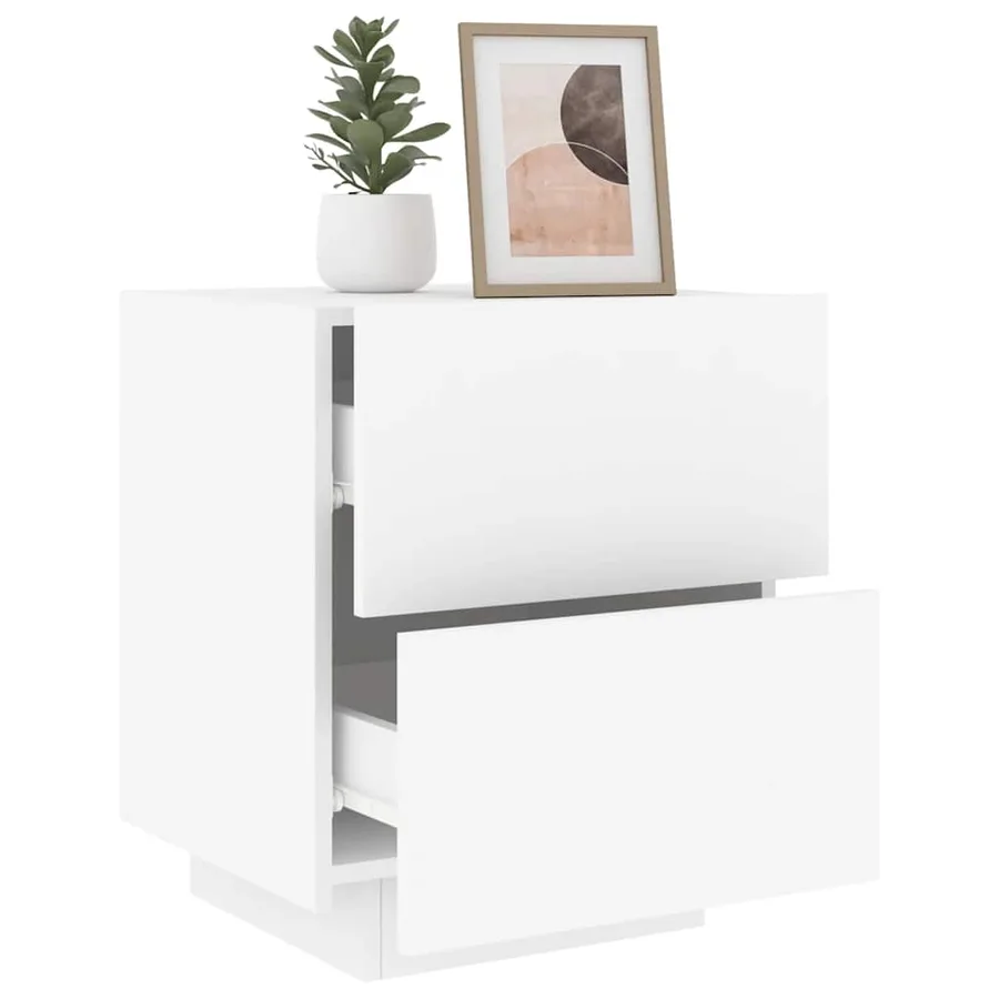 Armoires de chevet et lumières LED 2pcs blanc bois d'ingénierie - 5