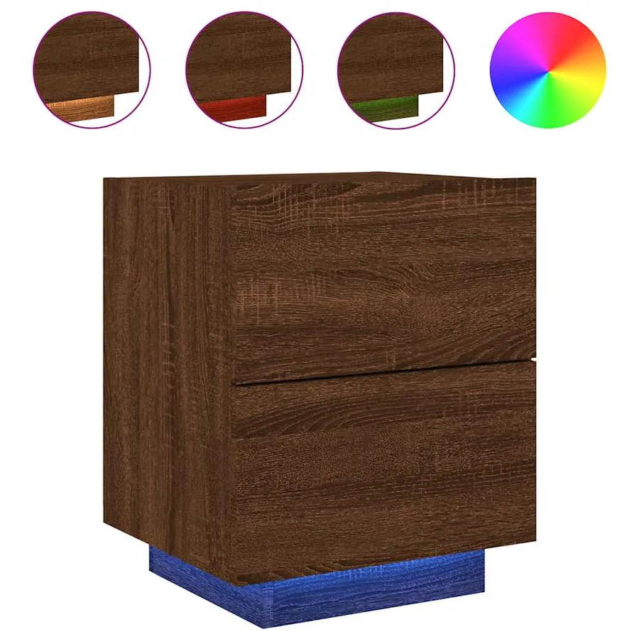Armoires de chevet et lumières LED 2 pcs chêne marron - 5