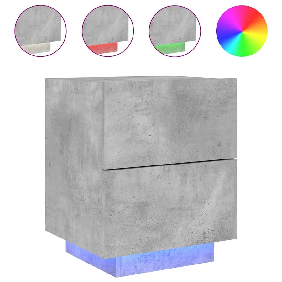 Armoire de chevet et lumières LED gris béton bois d'ingénierie - 2
