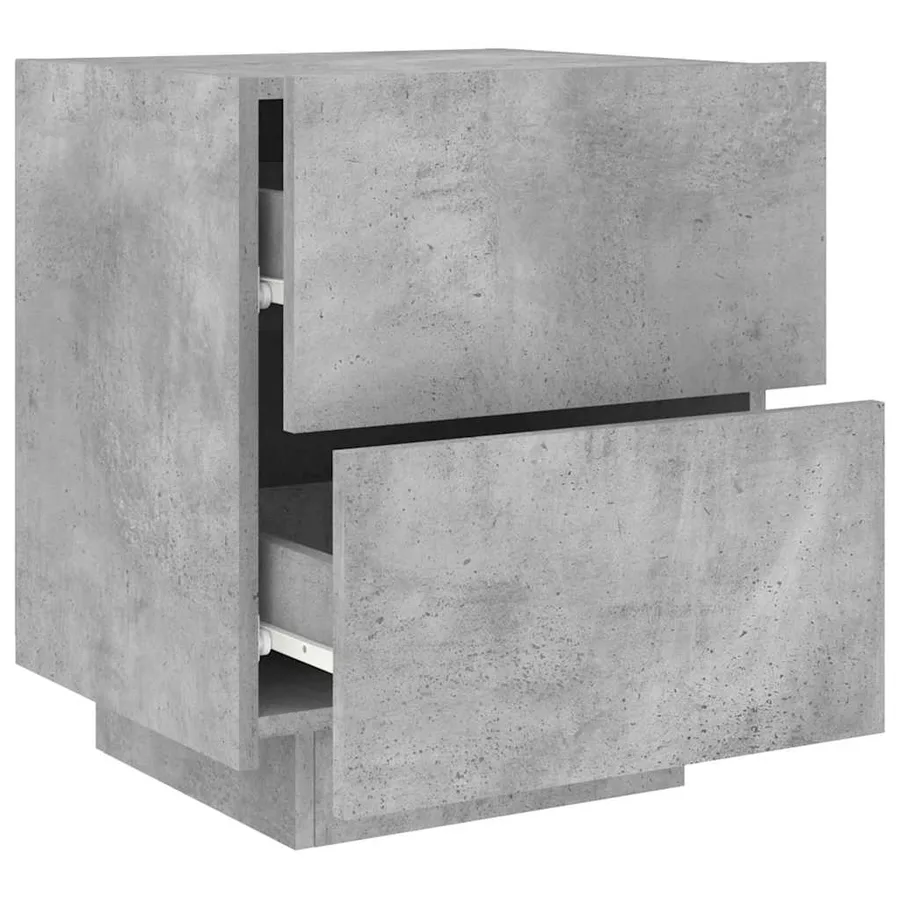 Armoire de chevet et lumières LED gris béton bois d'ingénierie - 6