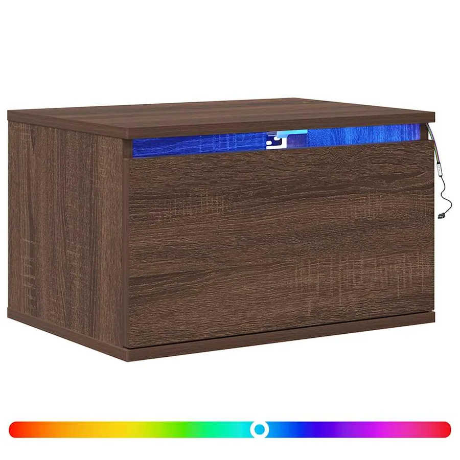 Tables de chevet murales avec lumières LED 2 pcs chêne marron - 2
