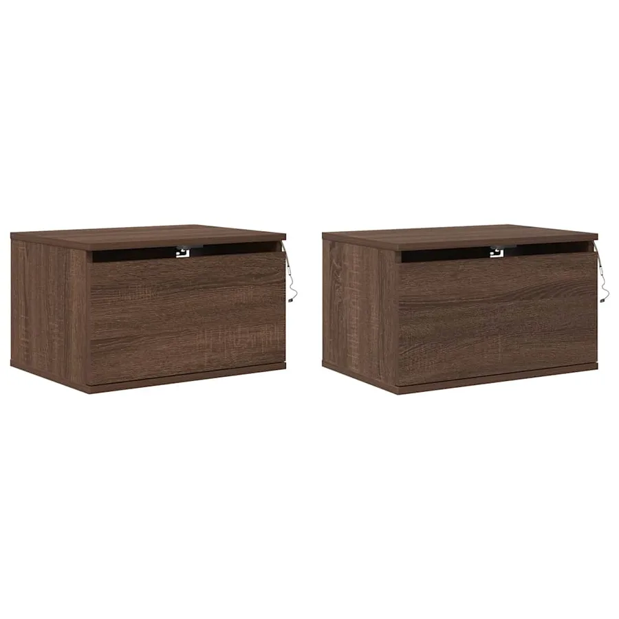 Tables de chevet murales avec lumières LED 2 pcs chêne marron - 3