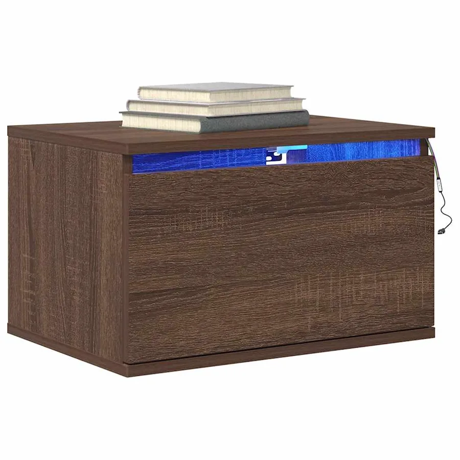 Tables de chevet murales avec lumières LED 2 pcs chêne marron - 6