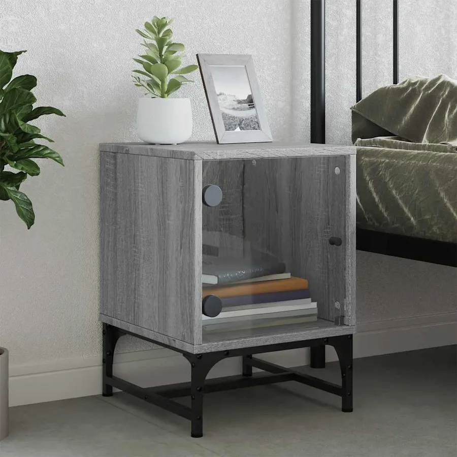 Table de chevet avec porte en verre sonoma gris 35x37x50 cm - 3