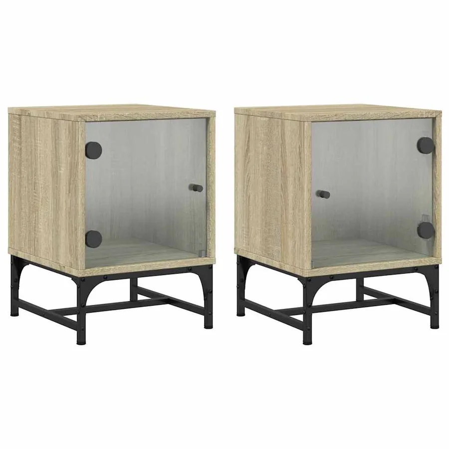 Tables de chevet et portes vitrées 2pcs chêne sonoma 35x37x50cm - 2