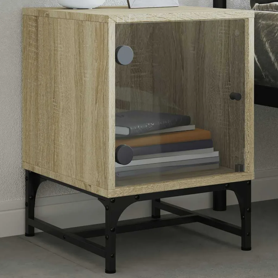 Tables de chevet et portes vitrées 2pcs chêne sonoma 35x37x50cm - 3