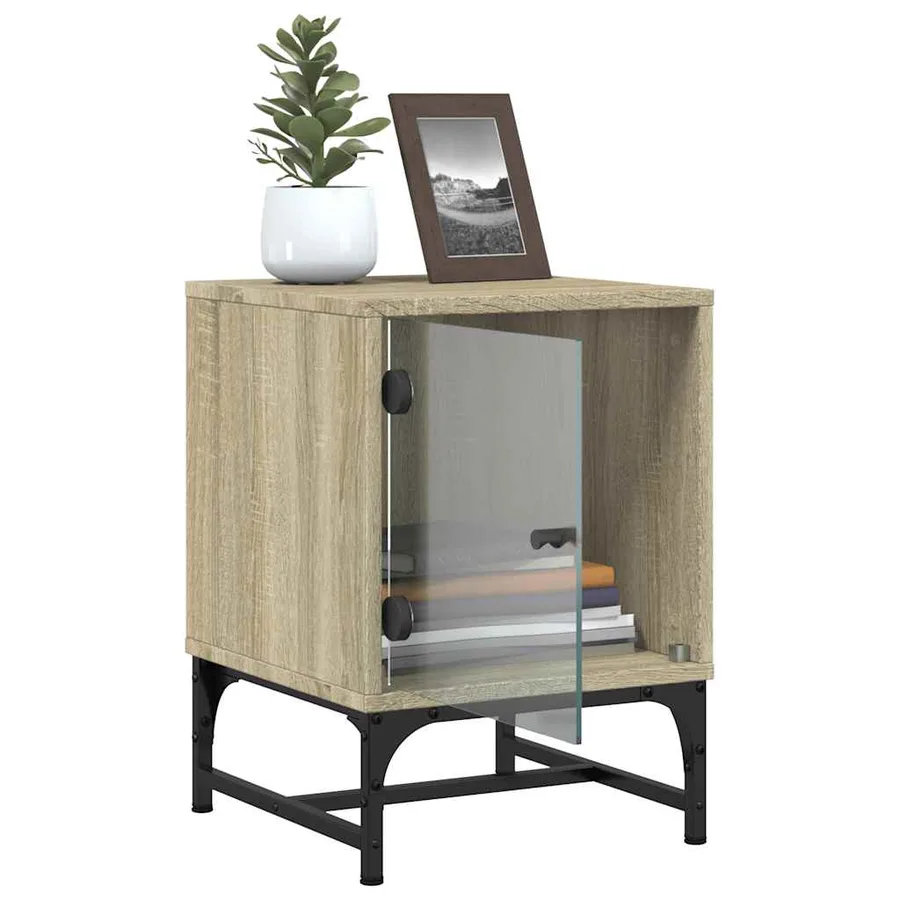 Tables de chevet et portes vitrées 2pcs chêne sonoma 35x37x50cm - 6