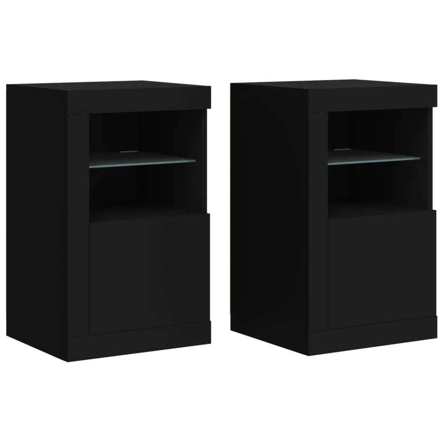 Armoires latérales et lumières LED 2 pcs noir bois d'ingénierie - 2