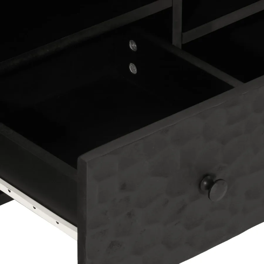 Meuble TV noir 100x33x46 cm bois massif de manguier - 7