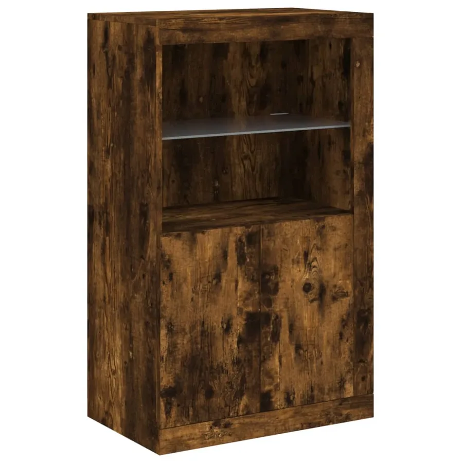 Buffet avec lumières LED chêne fumé 202x37x100 cm - 10