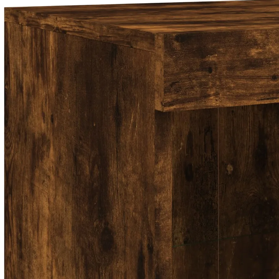 Buffet avec lumières LED chêne fumé 202x37x100 cm - 11