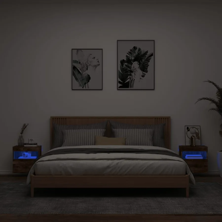 Meubles TV muraux et lumières LED 2pcs chêne fumé 40x30x40 cm - 3