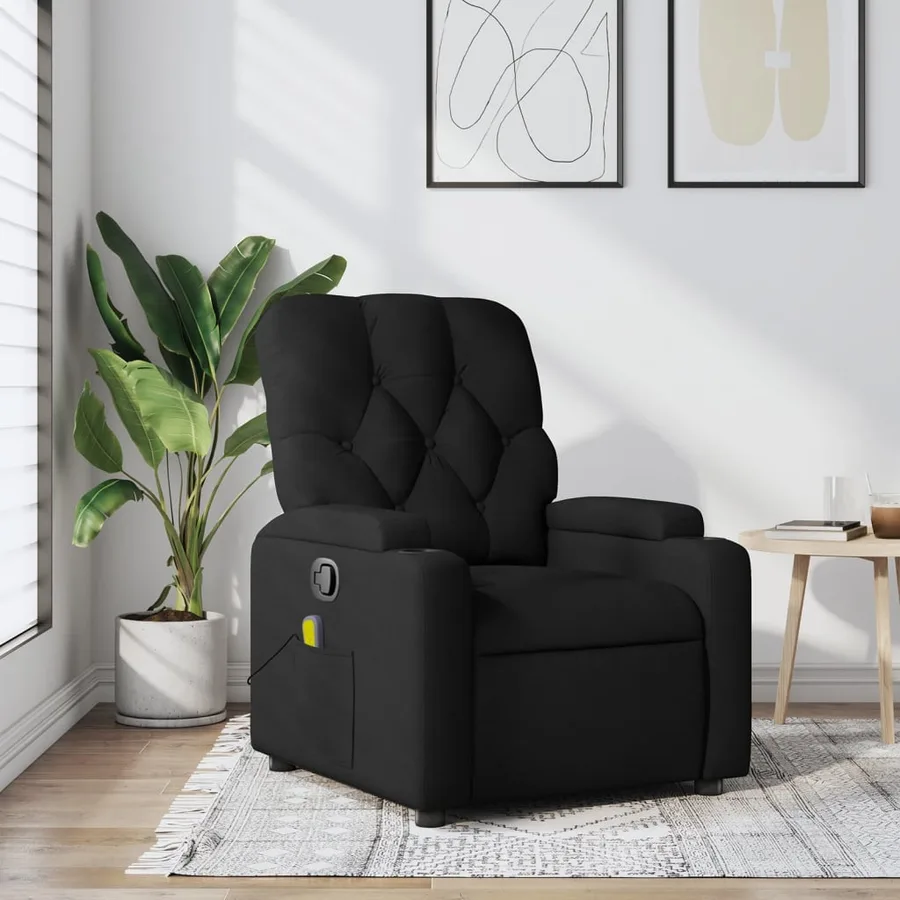 Fauteuil inclinable de massage noir tissu - 12