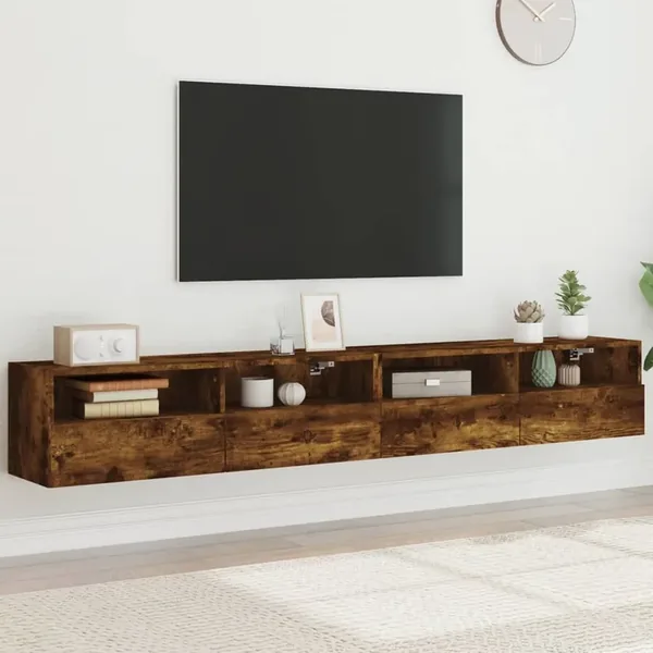 Meubles TV muraux 2pcs chêne fumé 100x30x30cm bois d'ingénierie