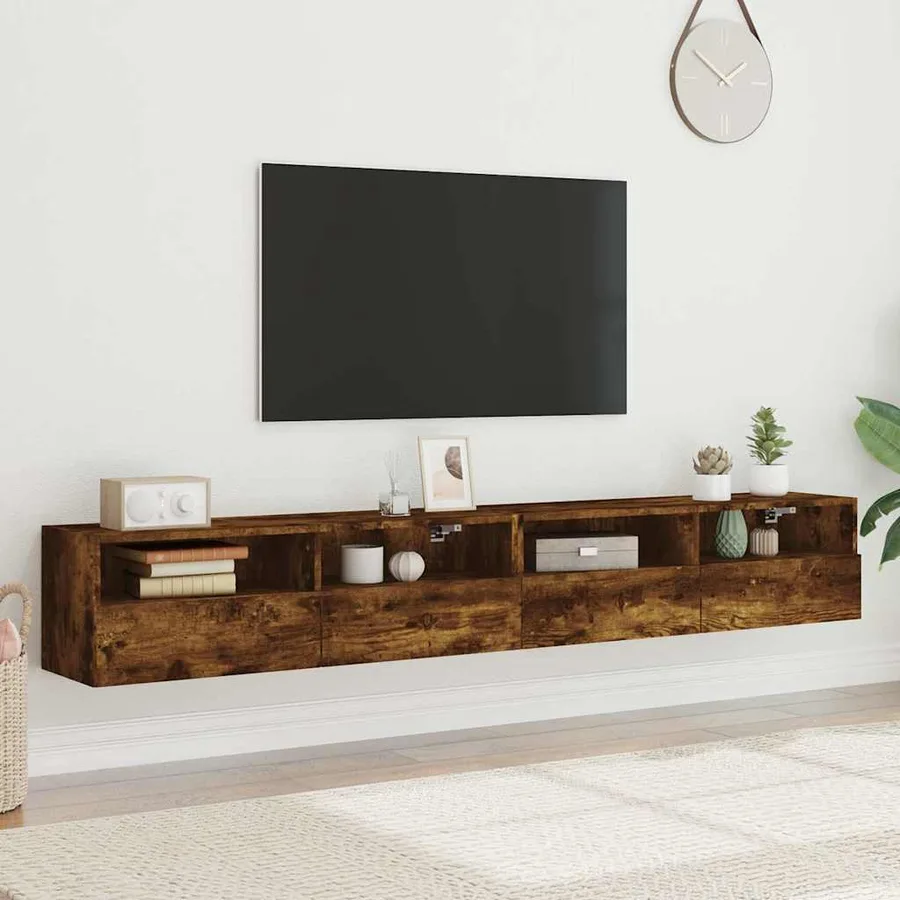 Meubles TV muraux 2pcs chêne fumé 100x30x30cm bois d'ingénierie - 3