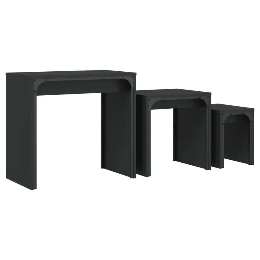 Tables basses gigognes 3 pcs noir bois d'ingénierie - 2