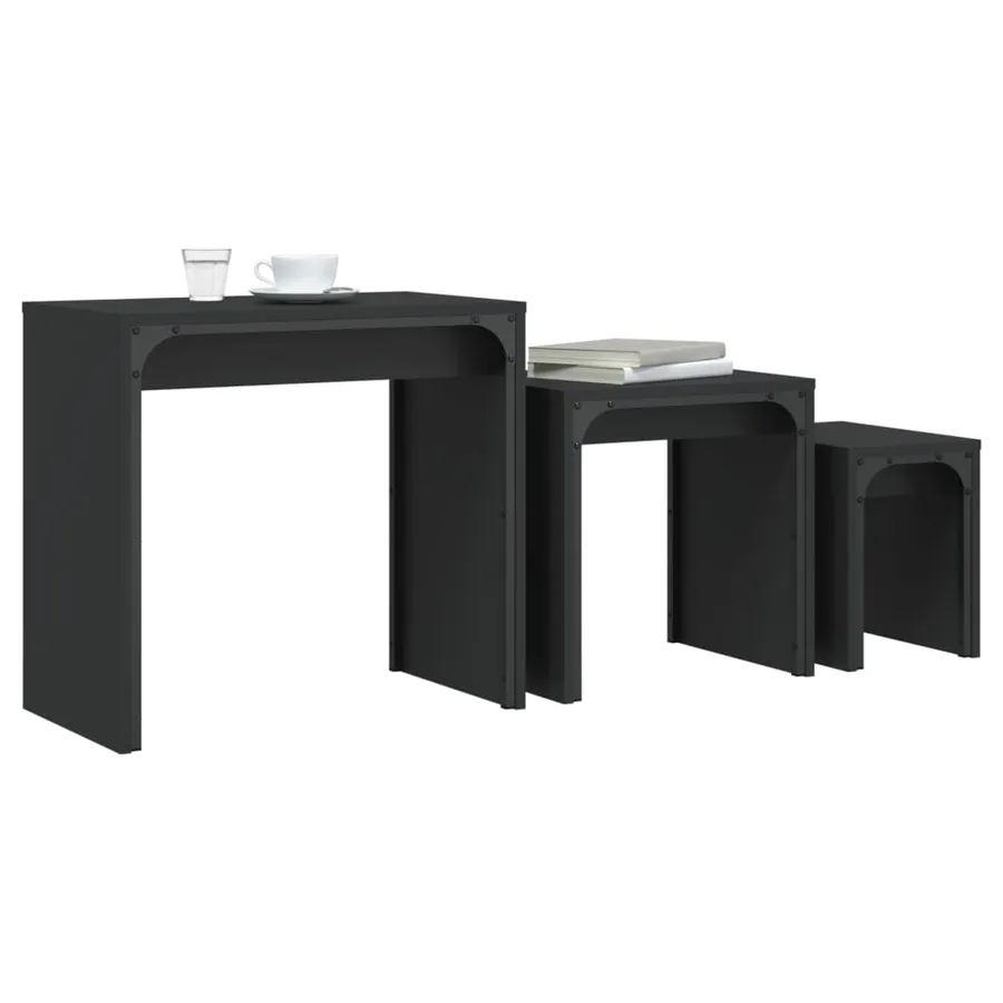 Tables basses gigognes 3 pcs noir bois d'ingénierie - 3