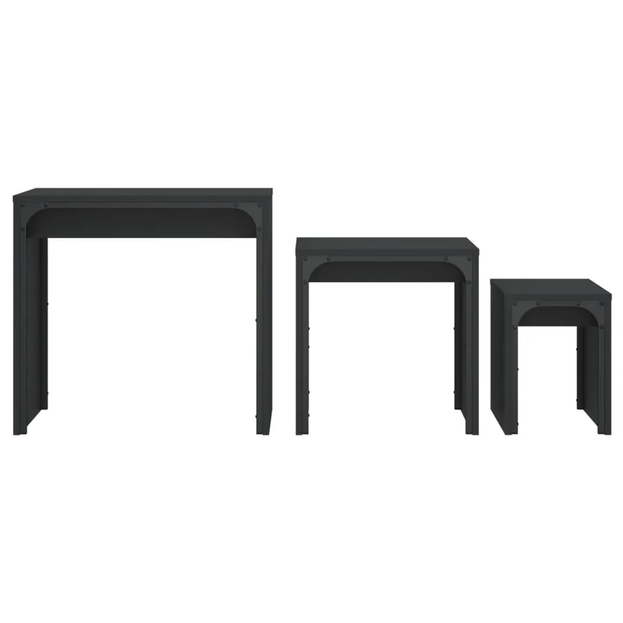 Tables basses gigognes 3 pcs noir bois d'ingénierie - 5