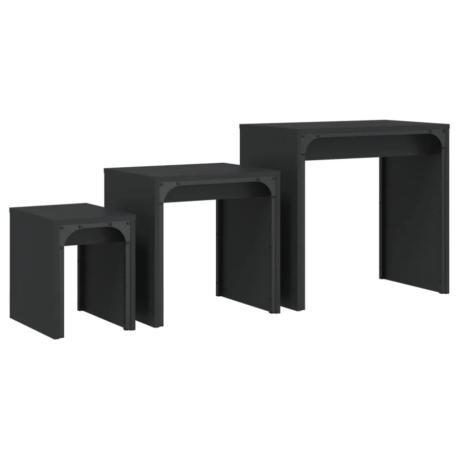 Tables basses gigognes 3 pcs noir bois d'ingénierie - 7