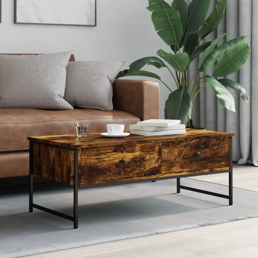 Table basse chêne fumé 101x49x39,5 cm bois d'ingénierie - 3