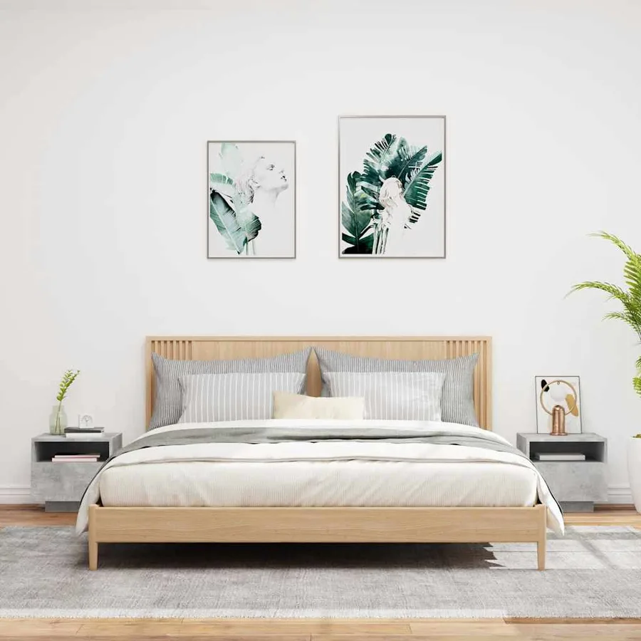 Armoires de chevet avec lumières LED 2 pcs gris béton - 3