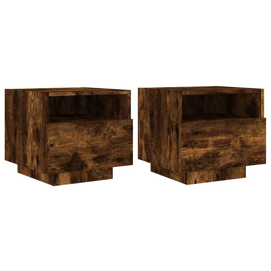 Armoires de chevet avec lumières LED 2 pcs chêne fumé - 2