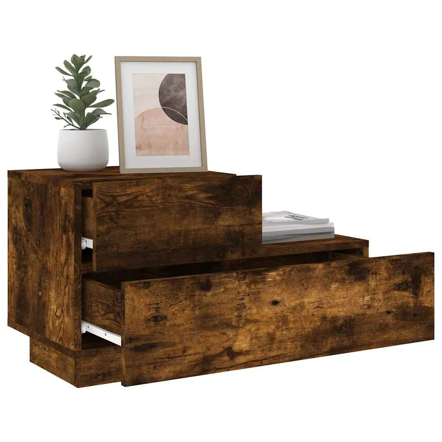 Table de chevet avec lumières LED chêne fumé 70x36x40,5 cm - 4