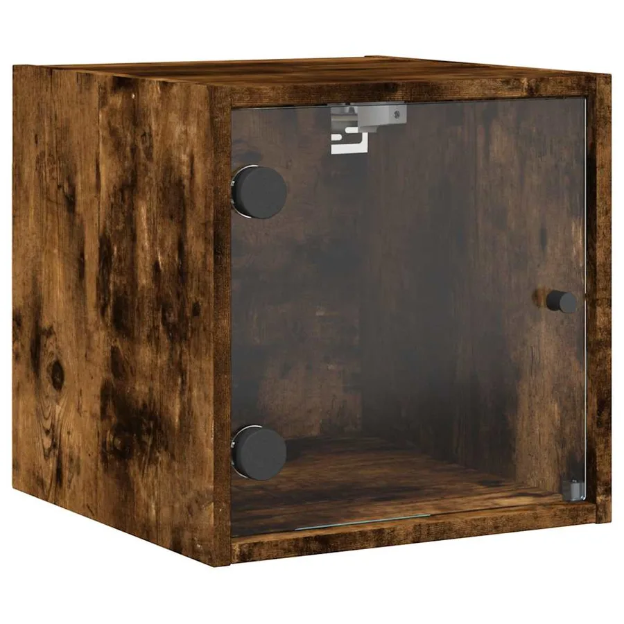 Table de chevet avec porte en verre chêne fumé 35x37x35 cm - 2