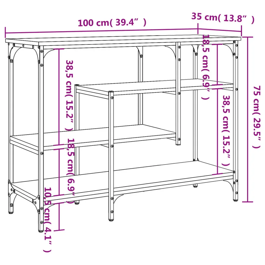 Table console avec étagères noir 100x35x75 cm - 9