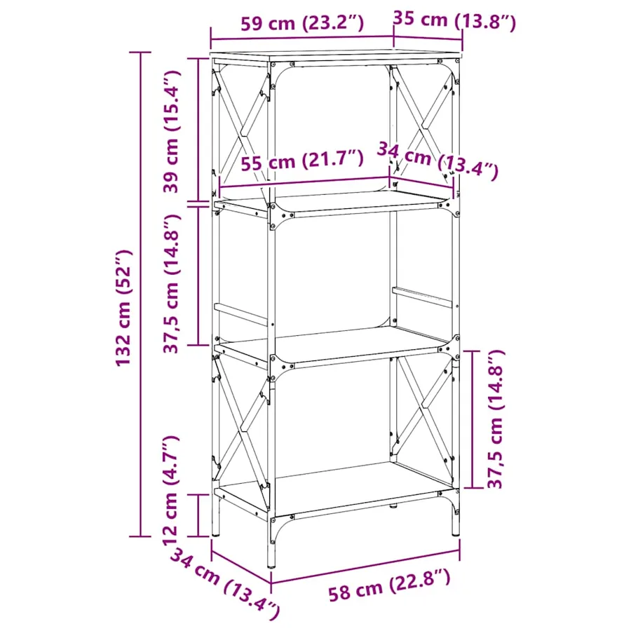 Bibliothèque 4 niveaux chêne brun 59x35x132cm bois d'ingénierie - 9